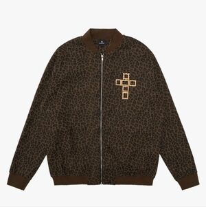 NWOT Supermade Goth Leopard Print Bomber Jacket with Cross Detail (Size M)